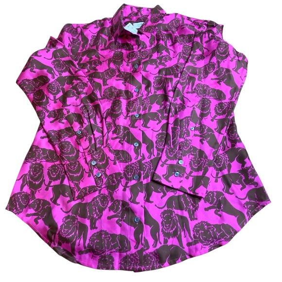 J.Crew Collection silk shirt sleepy lions Fuchsia Women’s Size 6 NWT - Picture 10 of 16